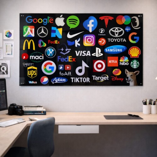 Bureau de creation moderne avec tableau plexi de marques