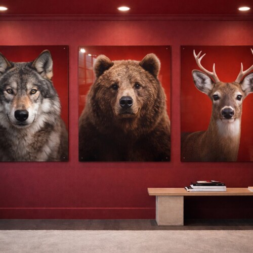 Tableau grand format avec des animaux dans une galerie