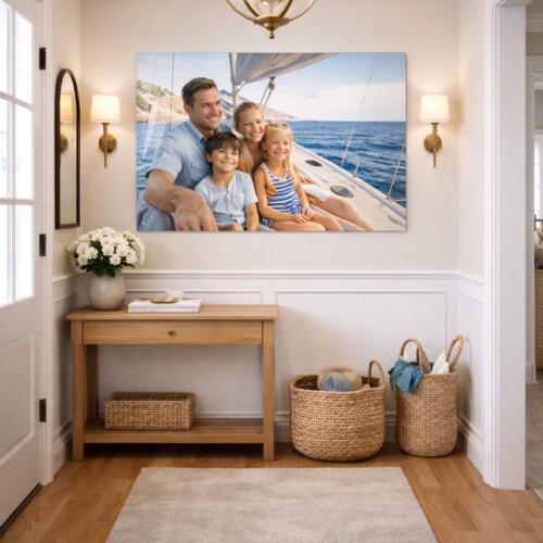 Tableau de famille en vacances sur un bateau