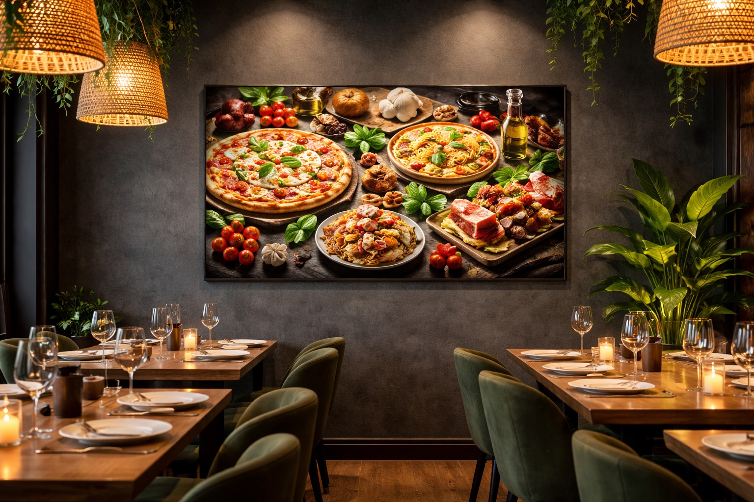 Exemple pro — impression premium en restaurant (pizzeria)