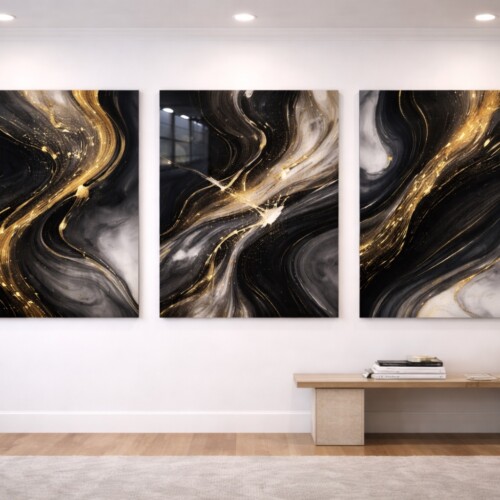 Galerie d'art moderne en noir et or sur plexi grand format