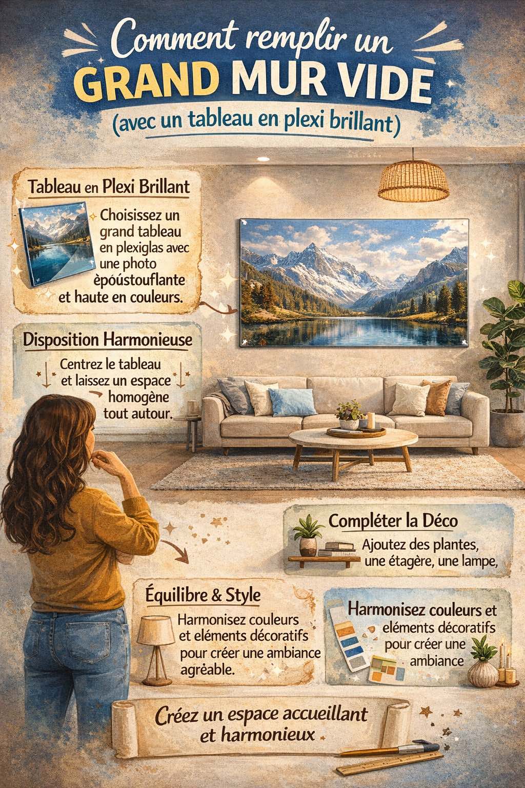 Schéma explicatif : comment remplir un grand mur vide avec les bonnes proportions