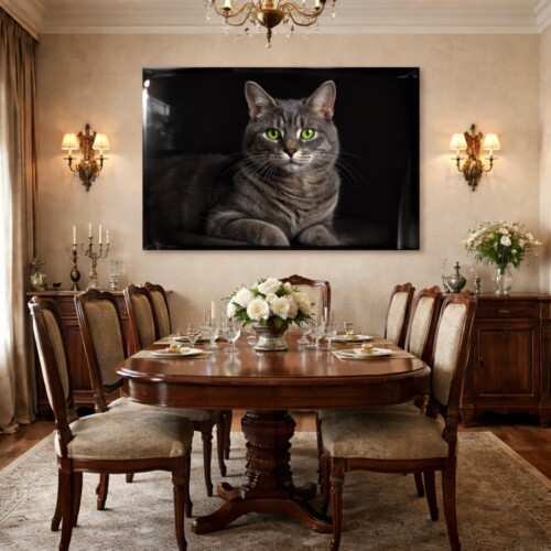 Impression tableau personnalisé chat dans une salle à manger